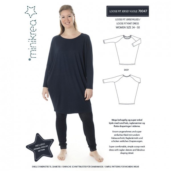 Snitmønster minikrea 70047 "Loose fit Jersey Kjole" str 34 - 50