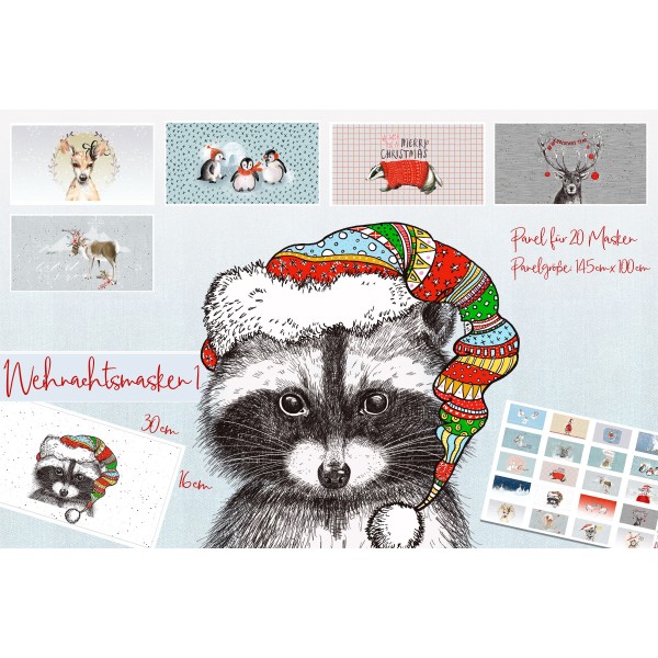 100 cm BIO-Bomuld-Panel "Weihnachtsmasken 1" fra Tante Gisi
