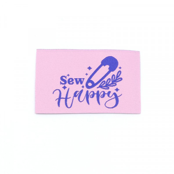 Vævet etiket "Sew Happy" 57 x 38 mm