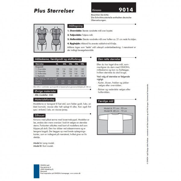 Snitmønster Onion 9014 "Kimono" str XL - 5 XL