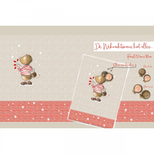 80 cm BIO-French Terry-Panel "Die Weihnachtsmaus hört alles" fra Tante Gisi