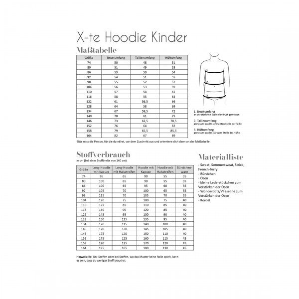 Snitmønster "X-te Hoodie" Kids str 74 - 164