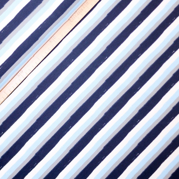 Bomuldsjersey med striber hvid, lyseblå, grå og mørkeblå