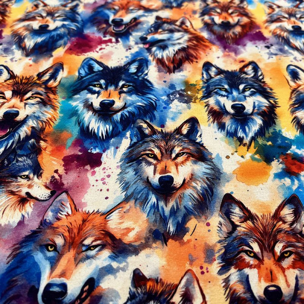 BIO-Baumwolljersey "Watercolor Wolves"