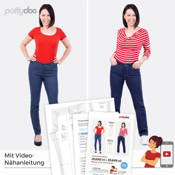 Snitmønster Dame Jeans regular waist "1 & 2" by pattydoo str 32 - 54