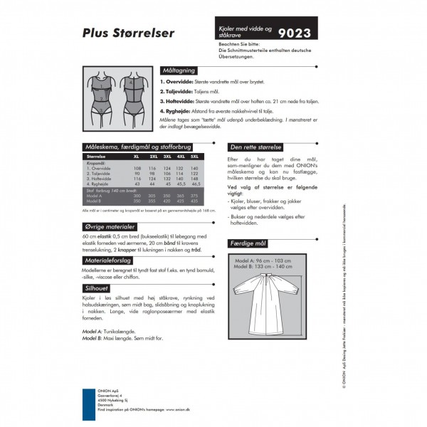 Snitmønster Onion 9023 "Kjoler med vidde og ståkrave" str XL - 5 XL
