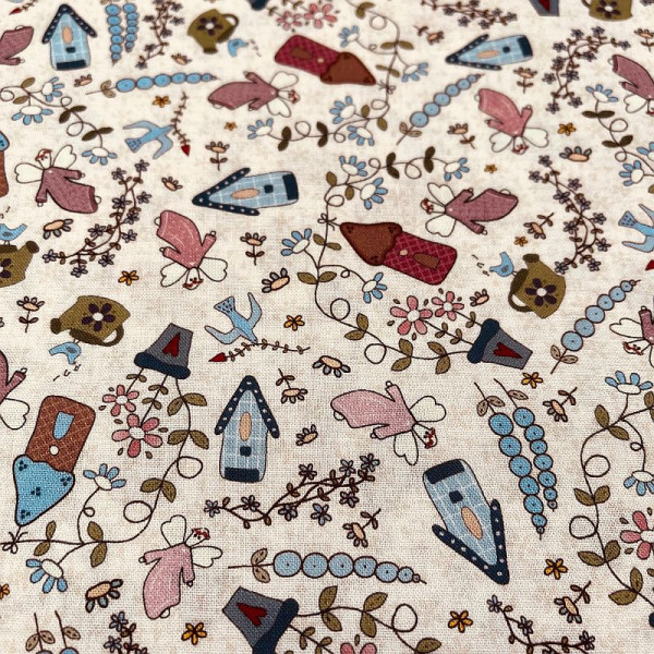 Bomuld "Fairy Garden" beige
