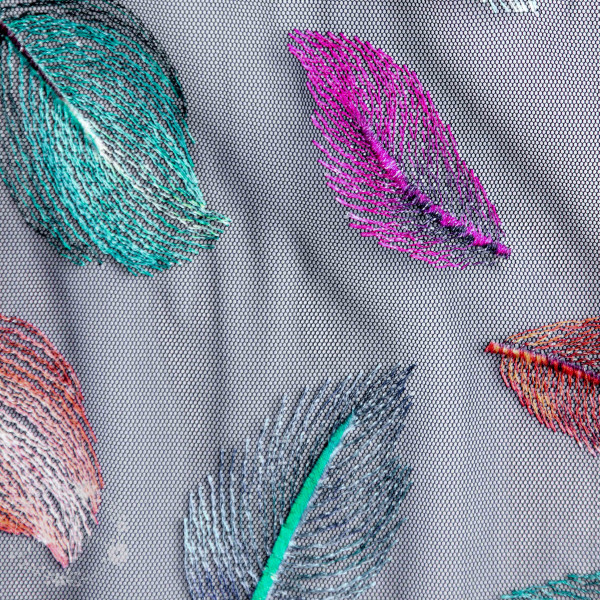 Tyl “Embroidery Leaves“ sort-multi