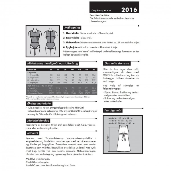 Snitmønster Onion 2016 “Empire-spencer" str 34 - 46