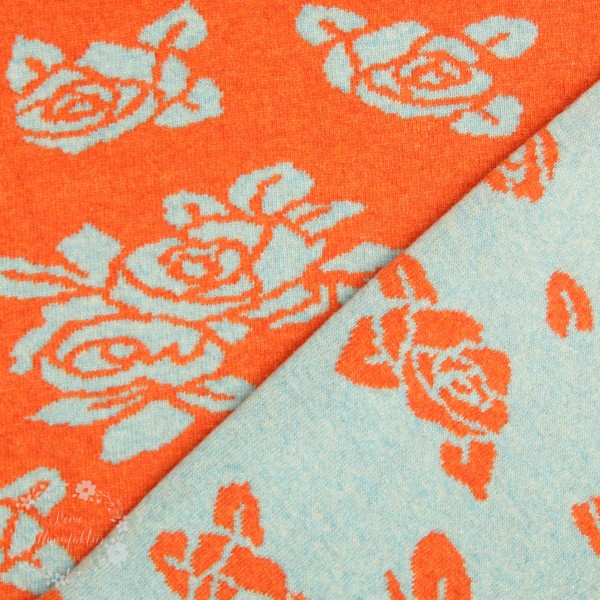 Merino-Uld “Luzern“ med roser orange/grå