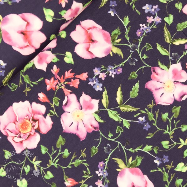 Bomuldsjersey "Wild roses"