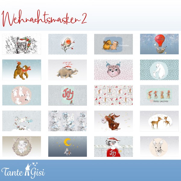 100 cm BIO-Bomuld-Panel "Weihnachtsmasken 2" fra Tante Gisi