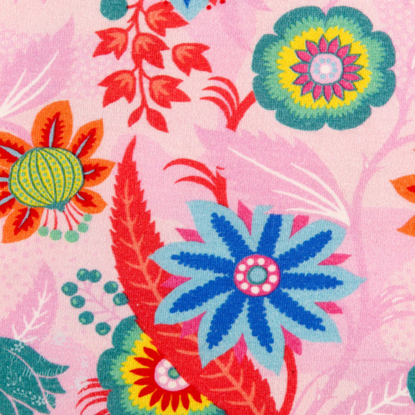 Bomuldsjersey Flora Blomster pink