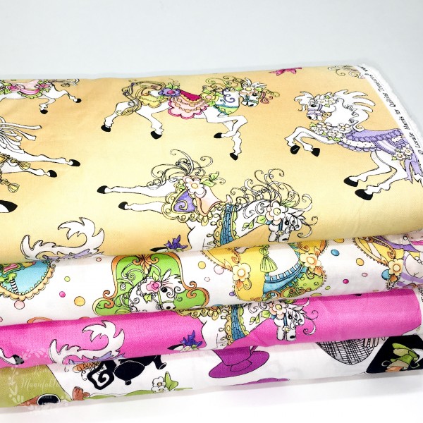 Bomuld “Carousel“ striber gul/lilla by Loralie