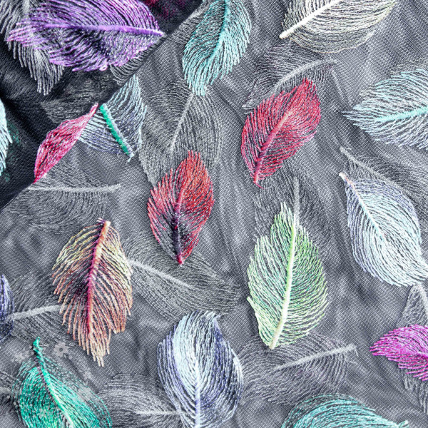 Tyl “Embroidery Leaves“ sort-multi