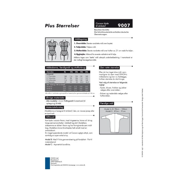 Snitmønster Onion 9007 "Cocoon kjole til strikstof" str XL- 5 XL