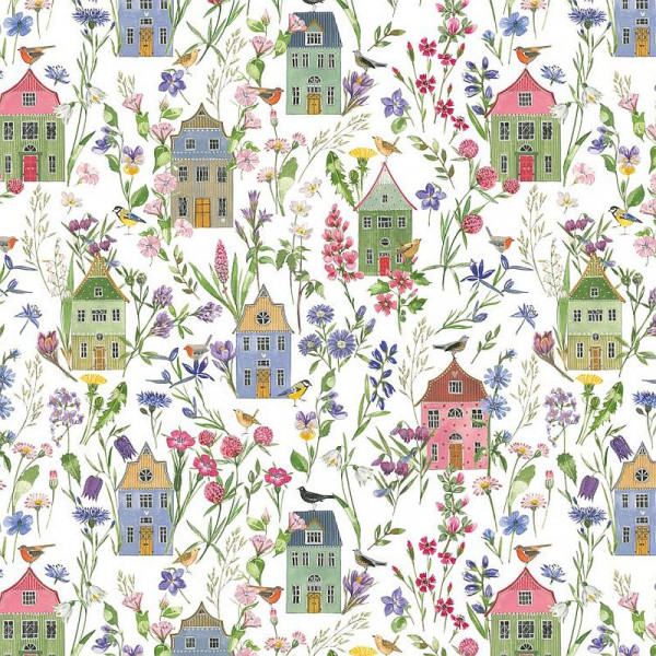 Baumwollstoff "Häuser und Blüten" von acufactum