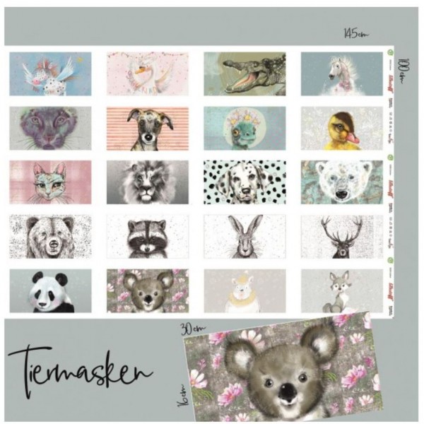 100cm Bomulds-Panel "Tiermasken" by Tante Gisi