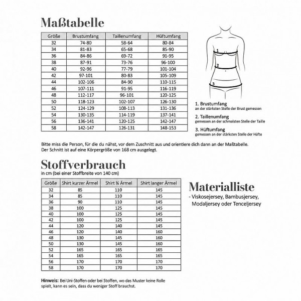 Papierschnittmuster "Wasserfallshirt" Dame Gr. 32 - 58