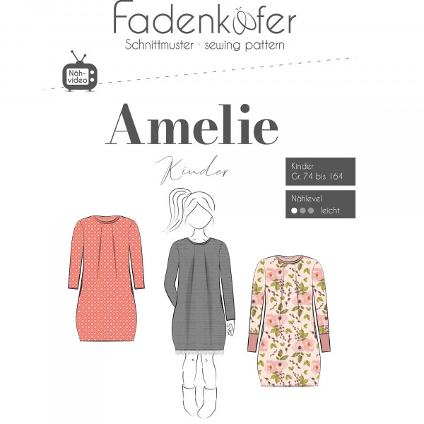 Snitmønster Kjole "Amelie" Kids str 74 - 164