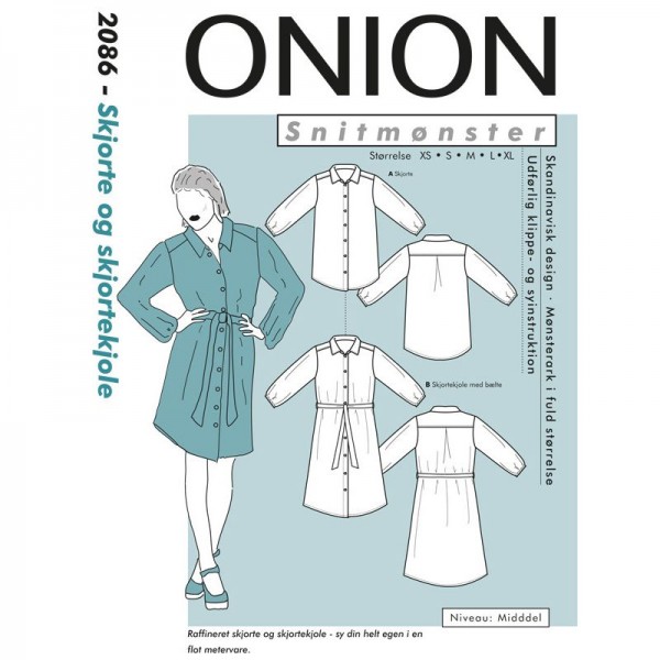 Snitmønster Onion 2086 "Skjorte og skjortekjole" str XS - XL