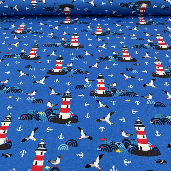 1m Bomuldsjersey “Lighthouse Island“ aqua