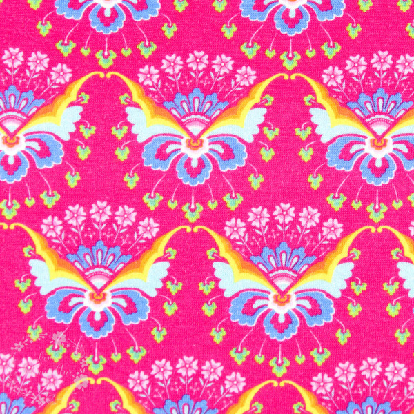 Bomuldsjersey Flora sommerfugl pink