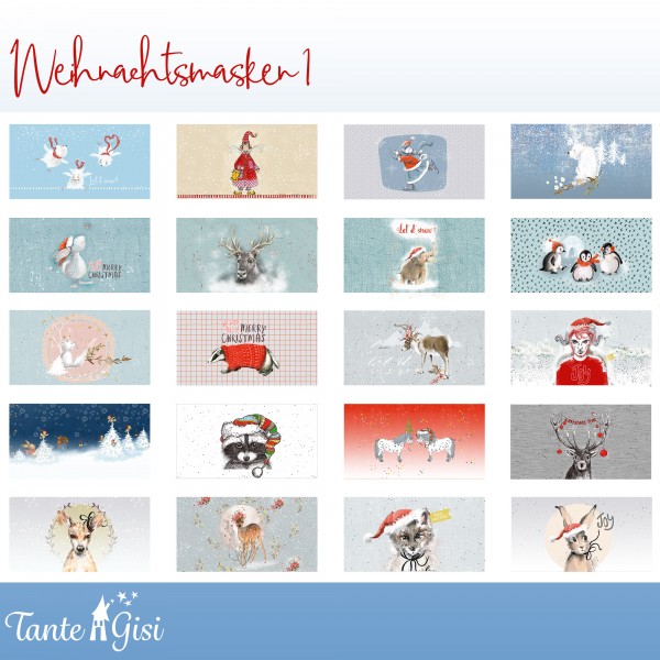 100 cm BIO-Bomuld-Panel "Weihnachtsmasken 1" fra Tante Gisi