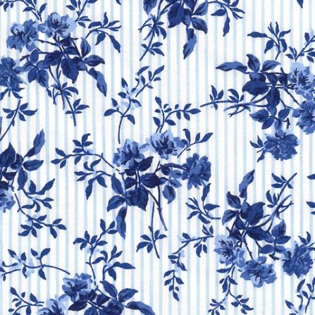 Bomuld “Delft" hvid med blomster og striber