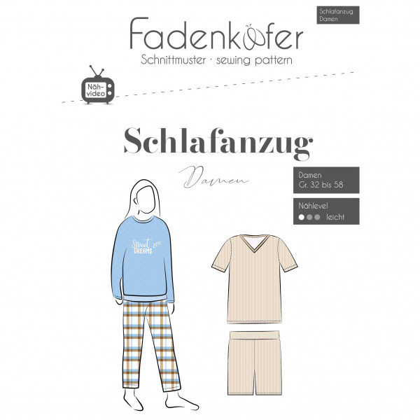 Snitmønster Pyjama "Schlafanzug" Dame str 32 - 58