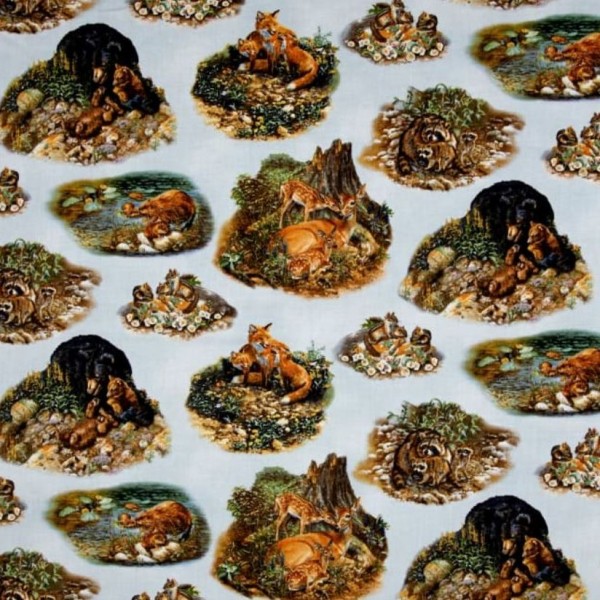 Bomuld "Woodland families blå" by Amy Brackenbury