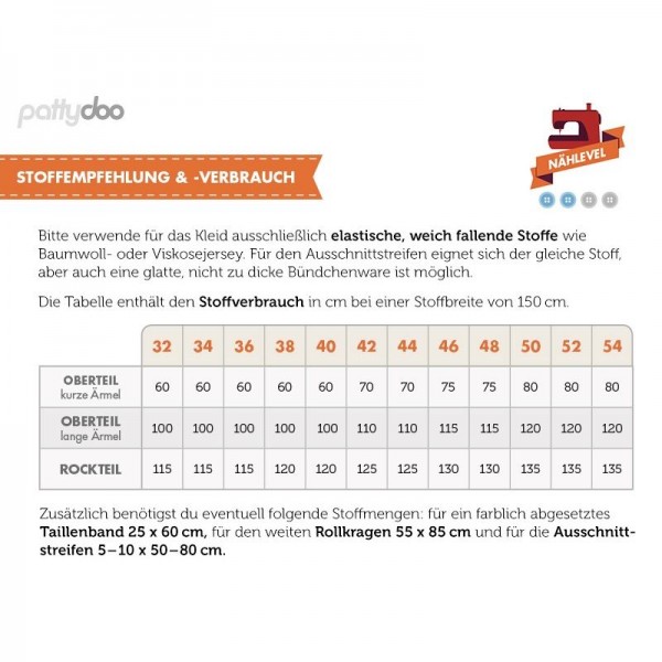 Snitmønster Pattydoo Dame-Kjole “Ella“ str 32 - 54