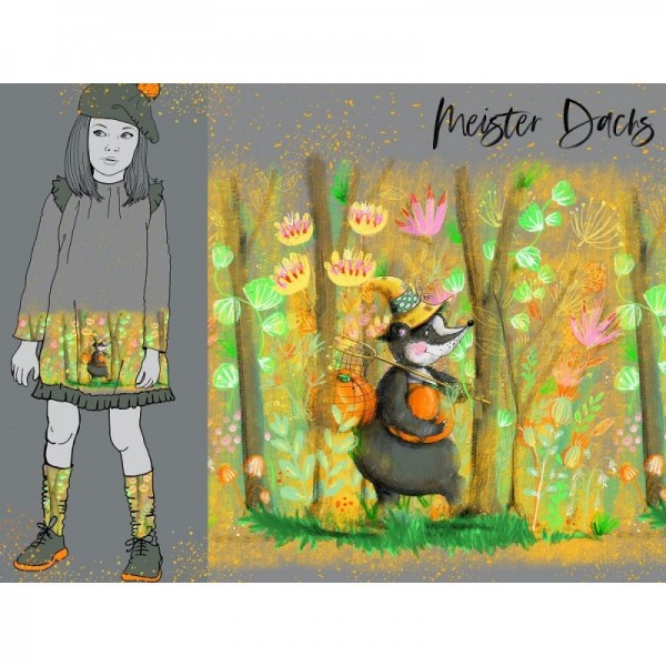 70 cm BIO-French-Terry Panel "Meister Dachs" by Tante Gisi