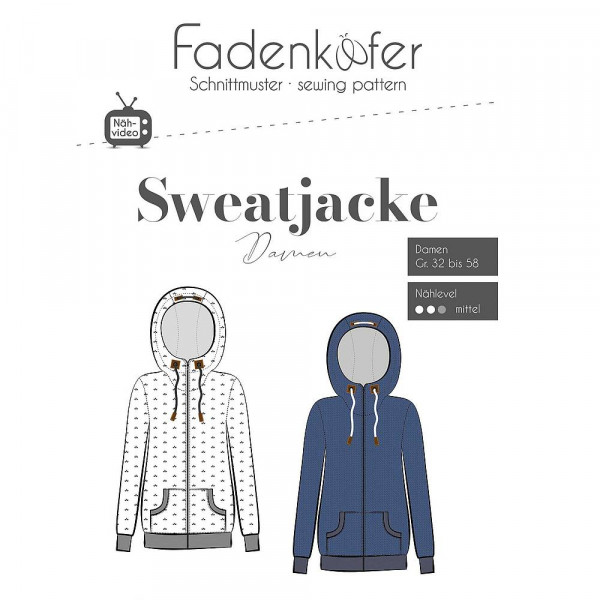 Snitmønster Jakke “Sweatjacke“ Dame str 32 - 58