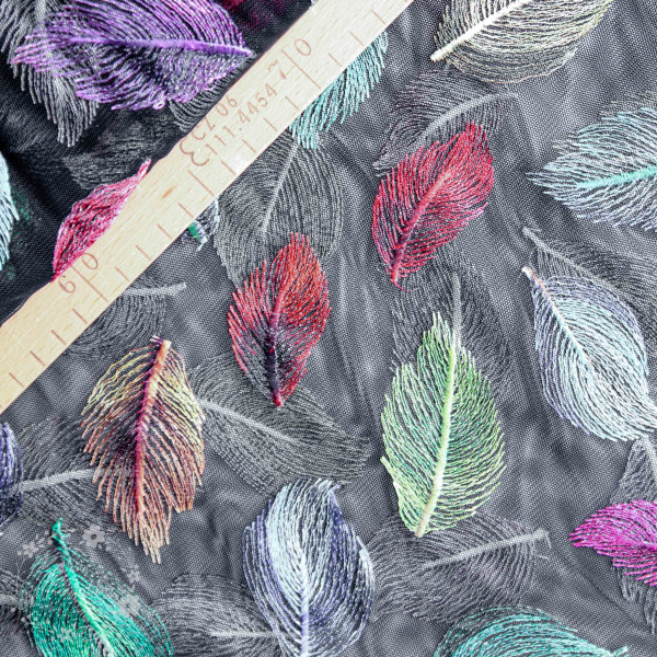 Tyl “Embroidery Leaves“ sort-multi