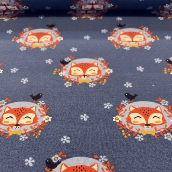 1m French Terry "Ræv" blå