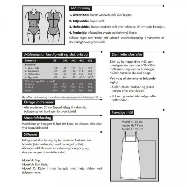 Snitmønster Onion 9032 "Stroptop- og kjoler" str XL - 5XL