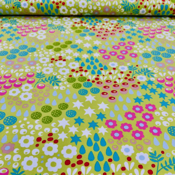 Bomuldsjersey med blomster - grøn