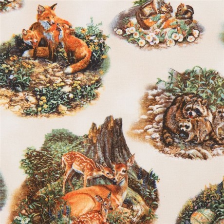 Bomuld "Woodland families cream" by Amy Brackenbury