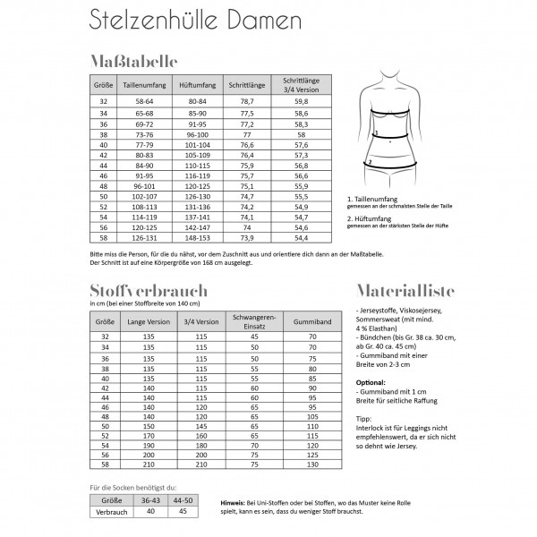 Snitmønster Leggings “Stelzenhülle“ Dame str 32 - 58