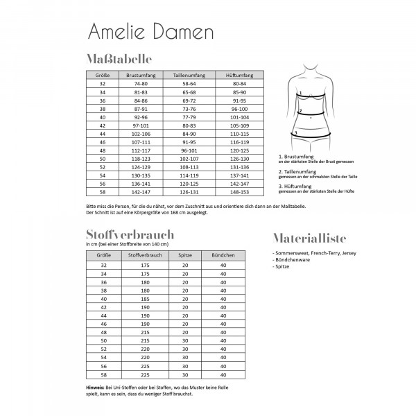 Snitmønster Kjole "Amelie" Dame str 32 - 58