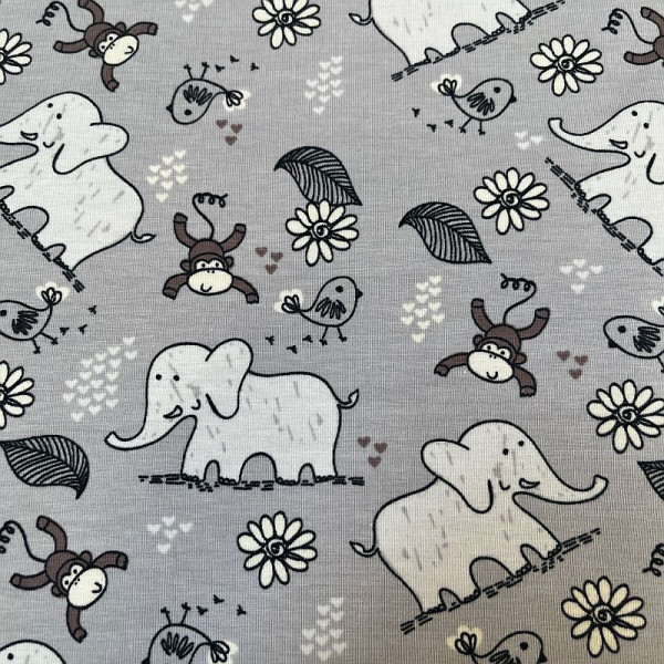 Bomuldsjersey “Min lille elefant“ grå