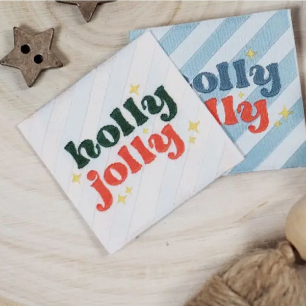 Vævede stofmærker "Holly jolly" 38 x 38 mm