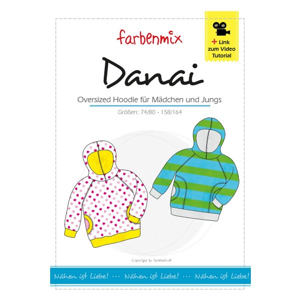 Snitmønster Farbenmix Hoodie “Danai“ str 74 - 164