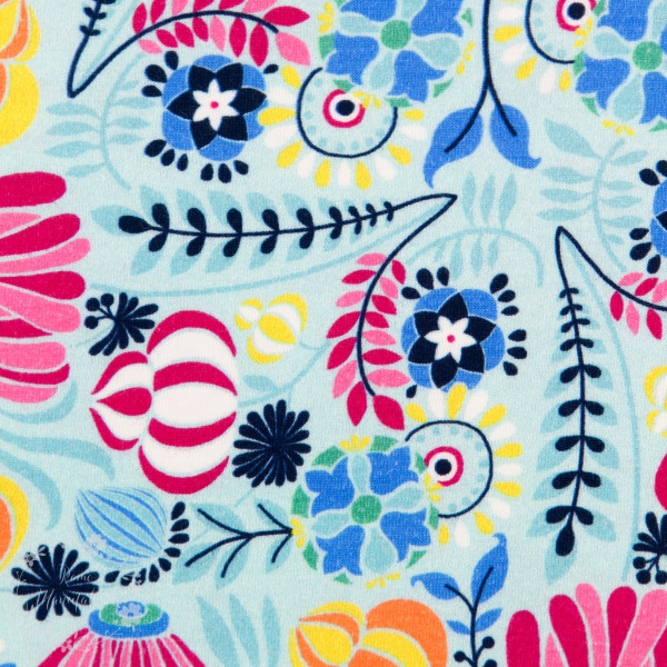 Bomuldsjersey “Flora Blomsterbed“ mint