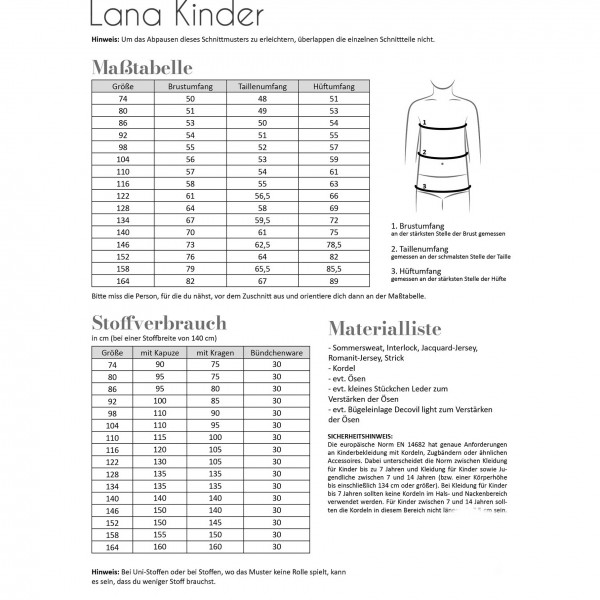 Snitmønster Hoodie “Lana“ Kids str 74 - 164