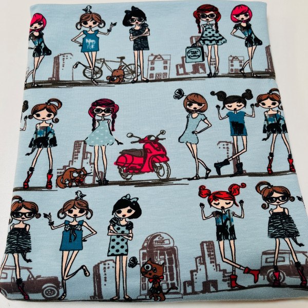 50 cm Bomuldsjersey "Blue Girls on the Line“