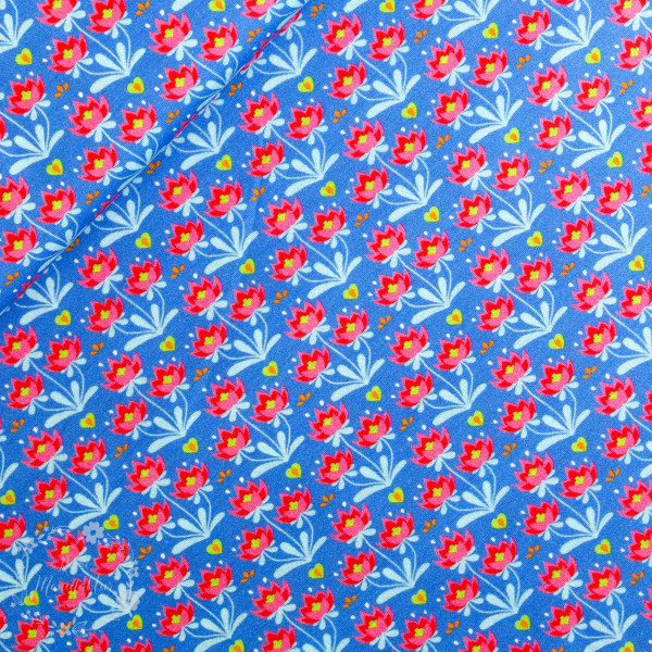 Bomuldsjersey Flora Buket blå