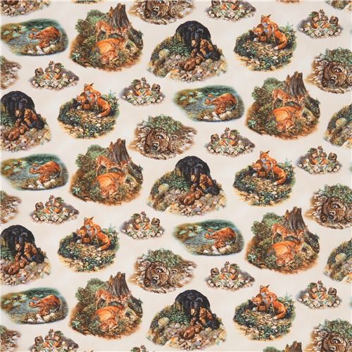 Bomuld "Woodland families cream" by Amy Brackenbury
