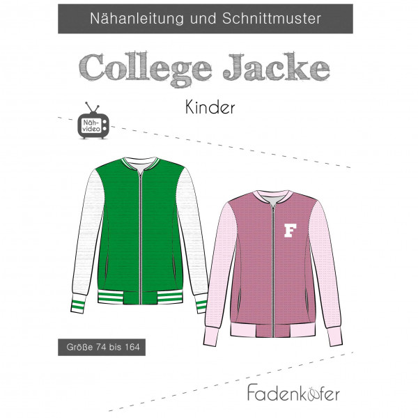 Snitmønster "College Jacke" Kids str 74 - 164